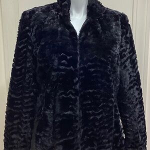 Vintage JM Collection Black Faux Shearling Fur Jacket - Size X large
